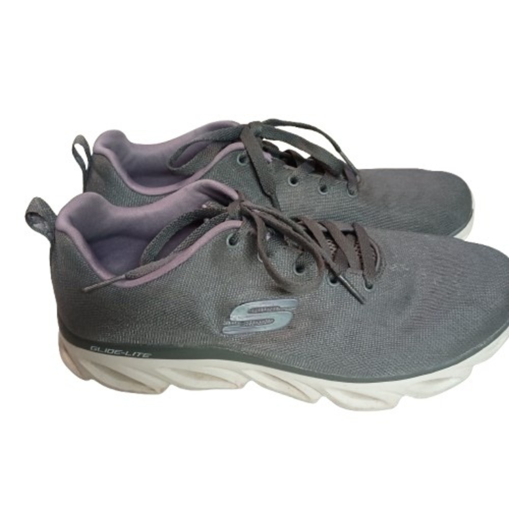 Skechers Glide Lite Gray Purple Mesh Athletic Shoes Women's Size 8.5 Wide Fit‎